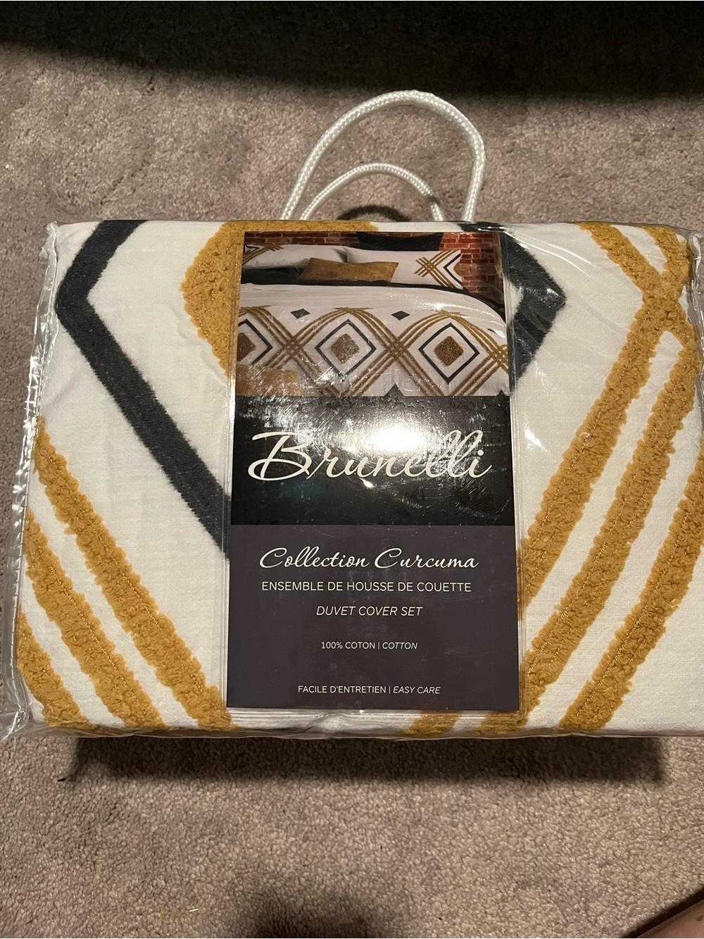 Pietro Brunelli Mustard & Black Geometric Striped Cotton Duvet Cover Set NWT